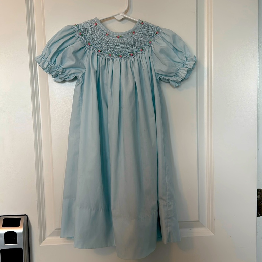 Gorgeous Easter or Spring Rosalina Little Girls Smocked Dress Light Blue